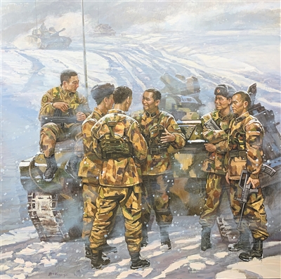 　油畫《風(fēng)雪青春》，作者孫立新。