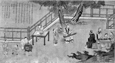 明 圣跡圖(學(xué)琴師襄) 絹本設(shè)色 孔府檔案館藏