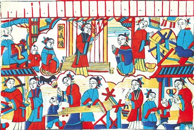 山東濰坊楊家埠年畫《女十忙》 山東工藝美術(shù)學(xué)院博物館藏