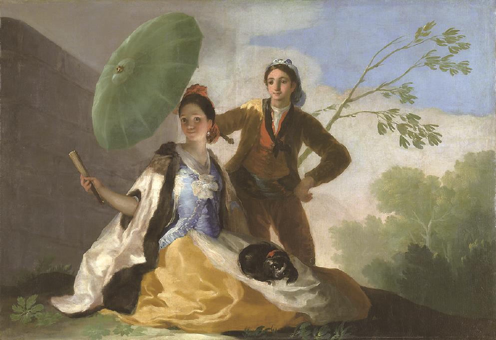 戈雅的創(chuàng)造力在他漫長的藝術生涯中始終強烈而持久。這幅《陽傘》是戈雅最浪漫美好的畫作之一。