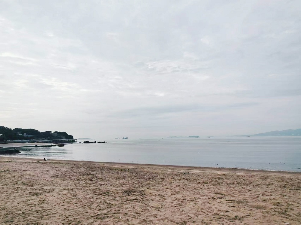 子塵喜歡在海邊走一走，這片海灘離他家很近，十分鐘左右就能