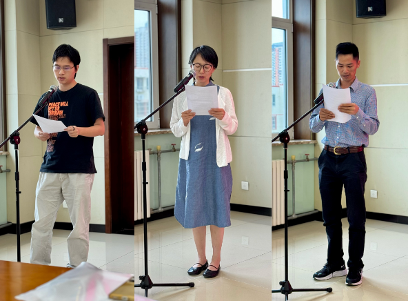 何健、趙立靜、李永超（從左至右）三位學(xué)員代表發(fā)言