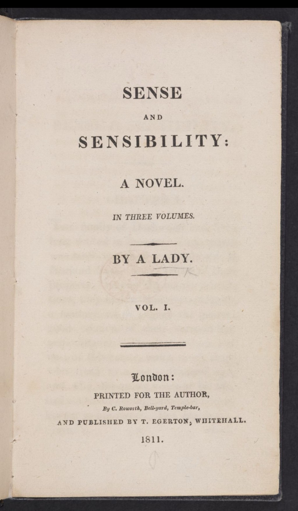 大英圖書館 簡·奧斯汀《理智與情感》第一版扉頁，圖片來自大英圖書館館藏。