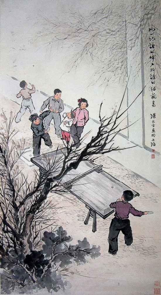 湯義方《比一比》126×69cm&nbsp;中國畫 1962年 上海中國畫院藏