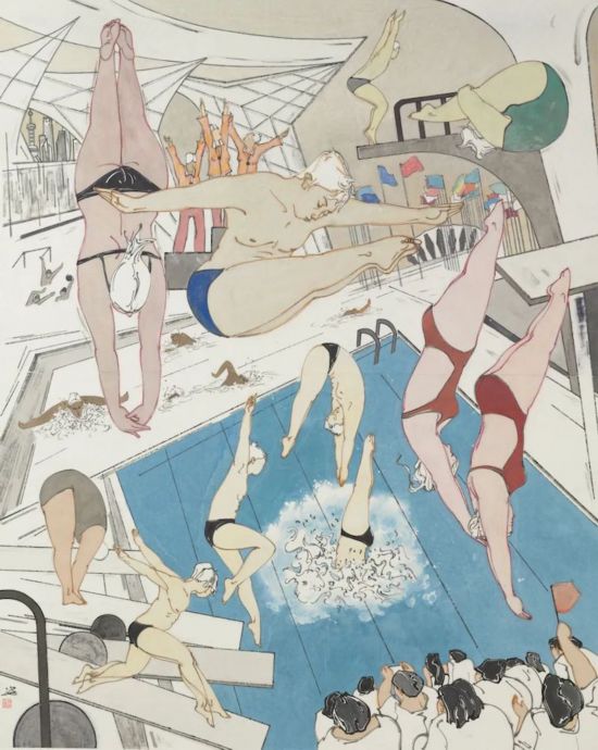 白瓔《第十四屆國際泳聯(lián)世界錦標(biāo)賽在上海舉行》194×154cm&nbsp;中國畫2021年 中華藝術(shù)宮（上海美術(shù)館）藏