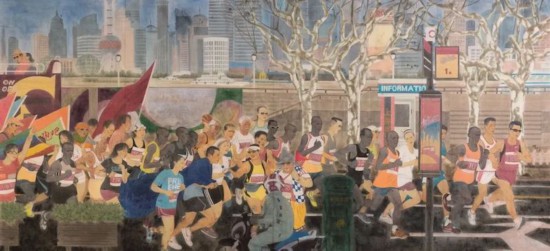余松 程文娟 張培成&nbsp;《2014上海國際馬拉松賽》158x344cm&nbsp;2014年 中華藝術(shù)宮（上海美術(shù)館）藏