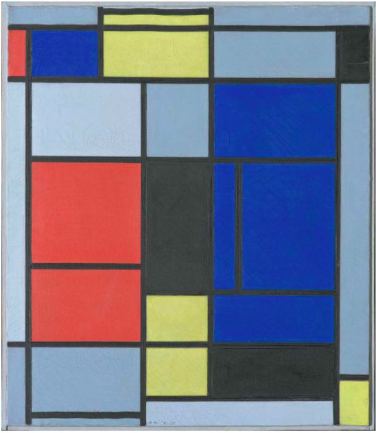 蒙德里安，《繪畫 I》，1921/1925，布面油畫，貝耶勒基金會藏（貝耶勒基金會展品）