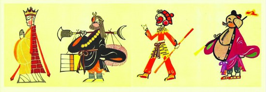 動畫片《豬八戒吃西瓜》中的主人公剪紙?jiān)煨? /></p>
<p style=